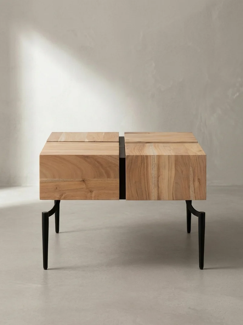 Couchtisch Massivholz Quadratisch Metallgestell Würfel-Form Modern
