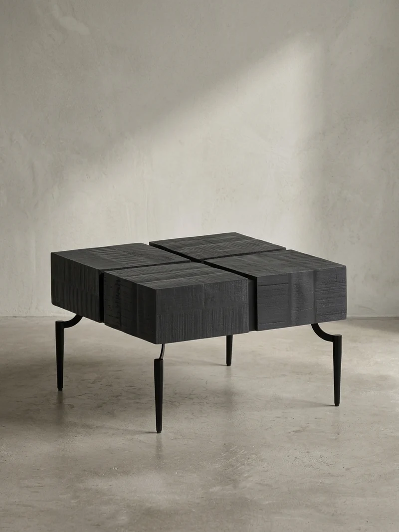 Couchtisch Massivholz Quadratisch Metallgestell Würfel-Form Modern