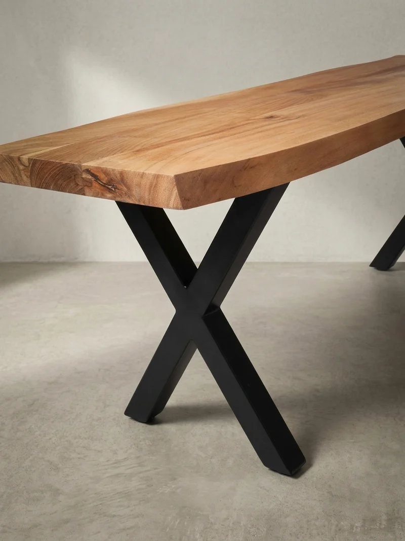 Sitzbank – Akazie/Massivholz/Metall, 120x40x45,5 cm, Baumkante, ohne Lehne