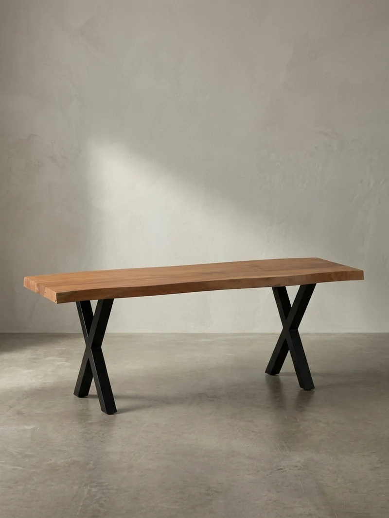 Sitzbank – Akazie/Massivholz/Metall, 120x40x45,5 cm, Baumkante, ohne Lehne