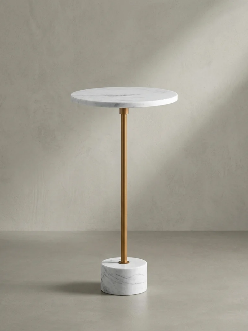 Beistelltisch – Rund Echter Marmor Weiß Gold 30x30x55,5 cm