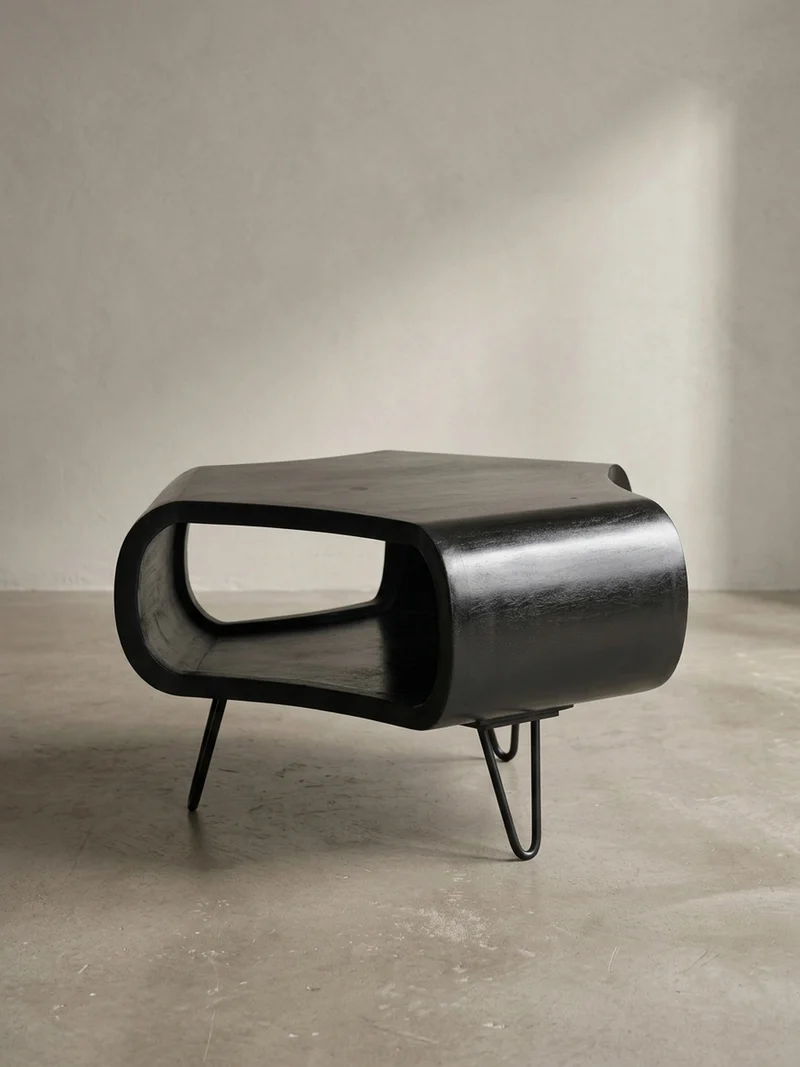 Couchtisch Schwarz Massivholz Mango mit Stauraum 60x60x35 cm Haarnadelbeine