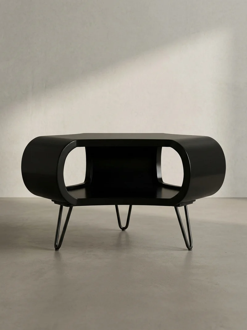Couchtisch Schwarz Massivholz Mango mit Stauraum 60x60x35 cm Haarnadelbeine