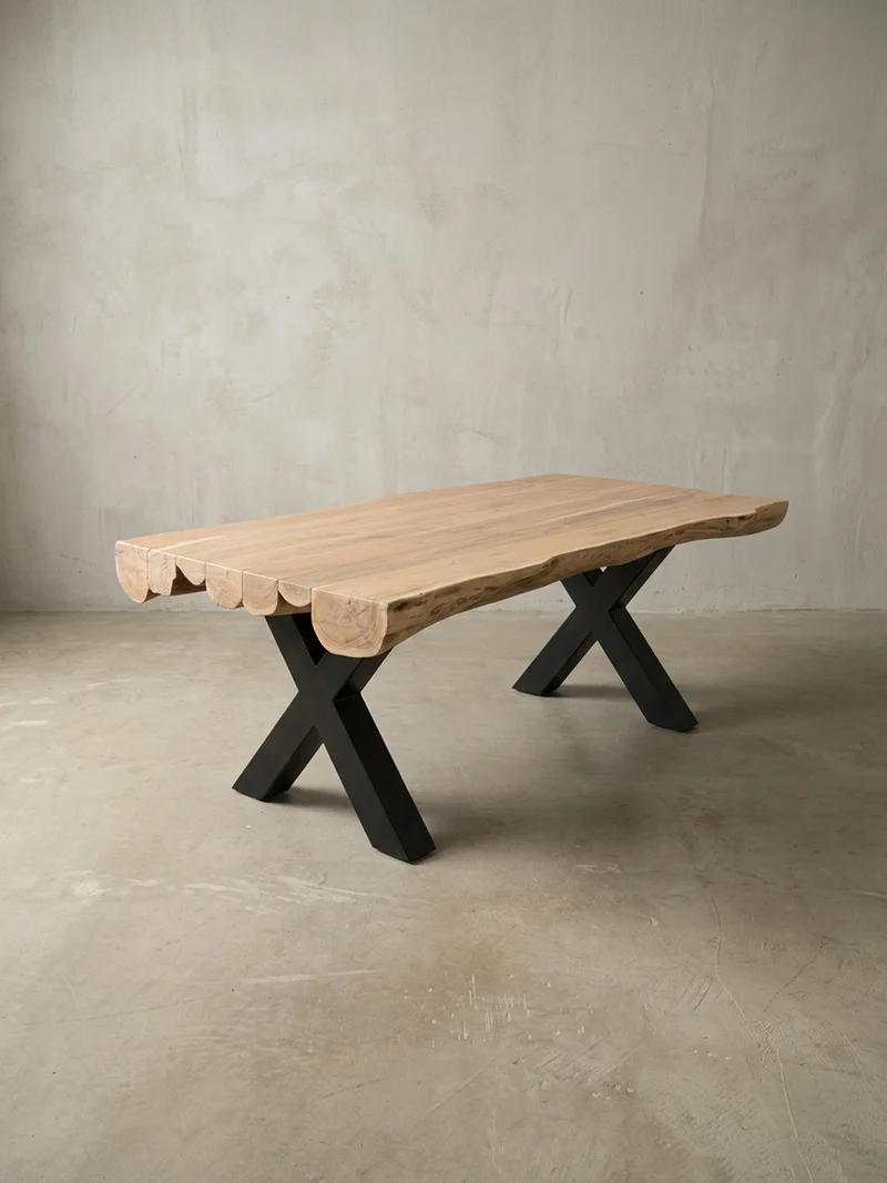 Esszimmertisch – Akazie Massivholz 200x100x77 cm X-Gestell Natur Schwarz