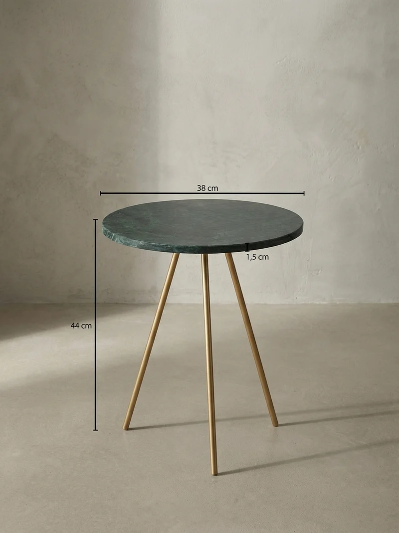 Beistelltisch – Echter Marmor Grün Gold Metallbeine 38x38x44 cm