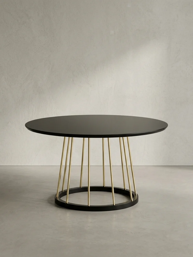 Couchtisch Schwarz Gold, Metall mit großer Ablagefläche, elegantes Design