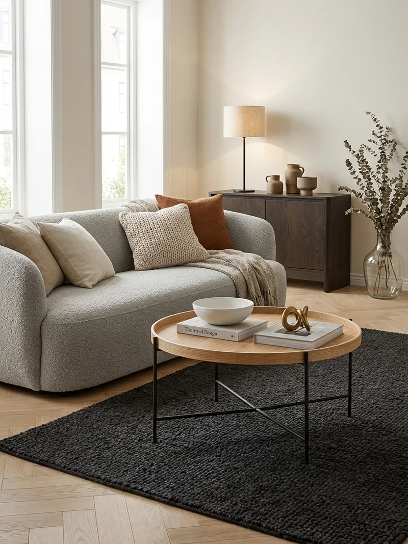 Couchtisch Eichenholz Furnier mit stabilem Metallgestell, Modernes zeitloses Design