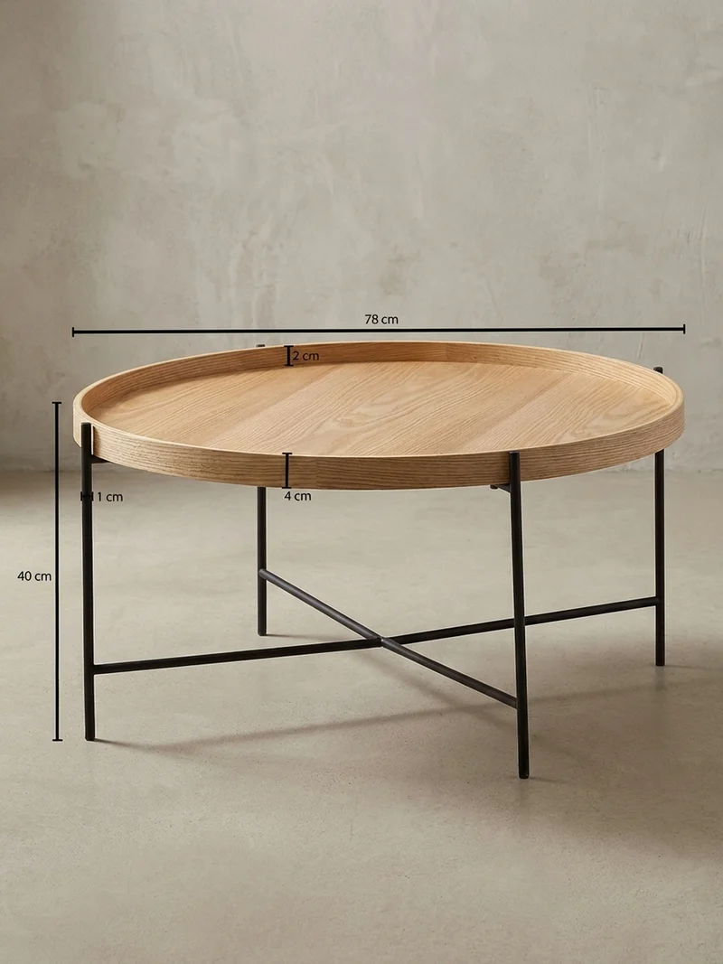 Couchtisch Eichenholz Furnier mit stabilem Metallgestell, Modernes zeitloses Design