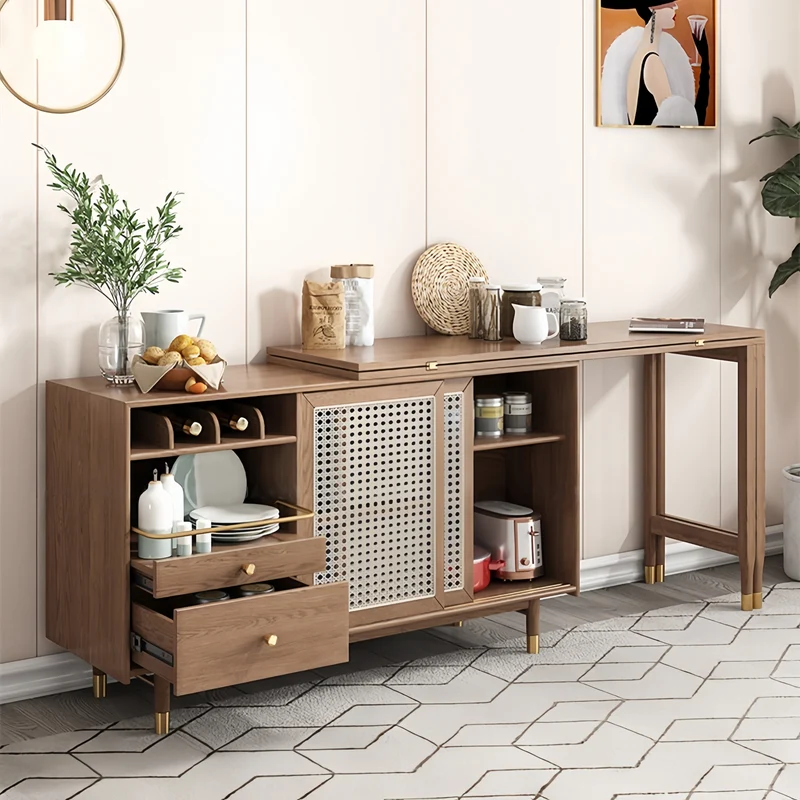 Klappbarer und erweiterbarer Multifunktions-Esstisch im neuen Design mit Seitenschrank