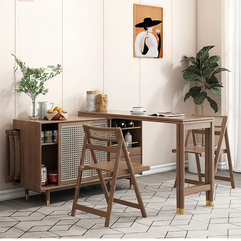 Klappbarer und erweiterbarer Multifunktions-Esstisch im neuen Design mit Seitenschrank