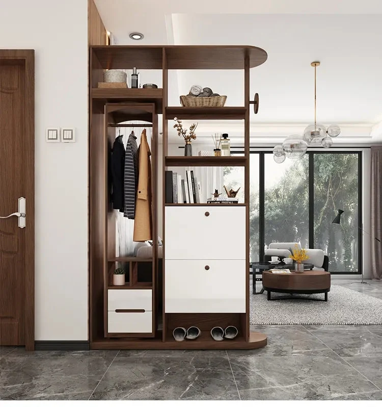 Multifunktions-Eingangsflur-Baum mit drehbarem Kleiderschrank mit Ganzkörperspiegel und kippbarem Schuhschrank