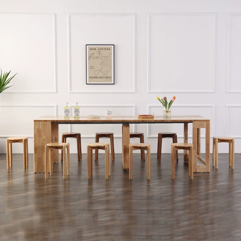 Platzsparender und ausziehbarer Tisch mit 4 Einlegeplatten