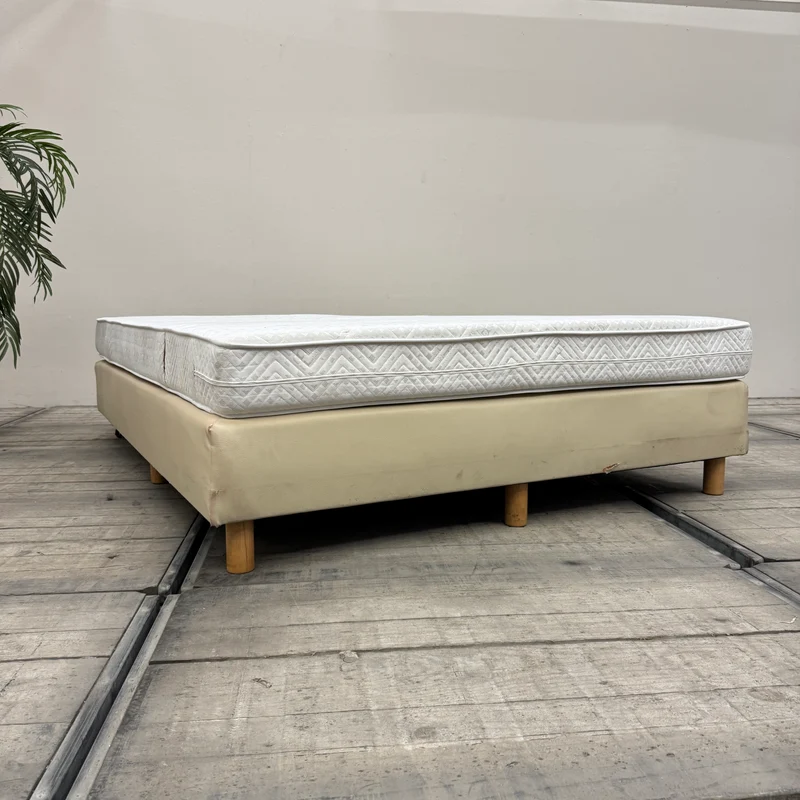 Boxspringbett inklusive Matratze 160x200 Polsterbett Beige Creme Bett Gebraucht
