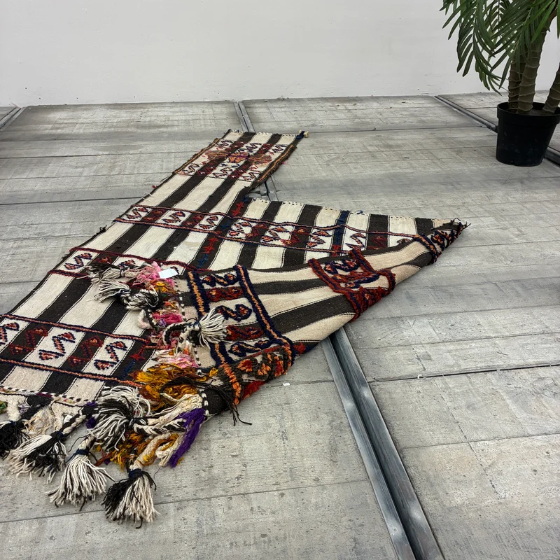 Orient Kelim Wandbehang 116x205cm Nomadenteppich Bestickt Fransen Teppich Gebraucht