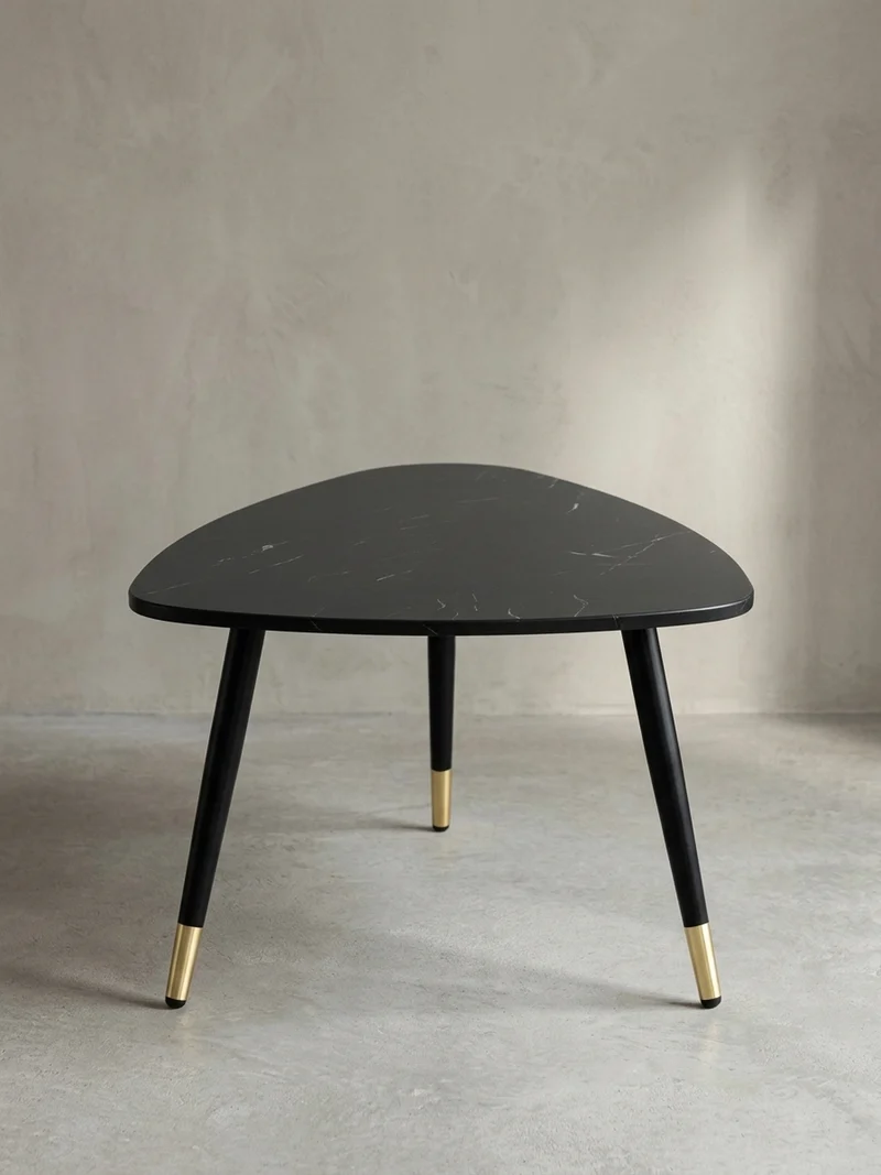 Couchtisch mit Marmor Optik, Dreibein, Metall-Gestell, Dreieckig