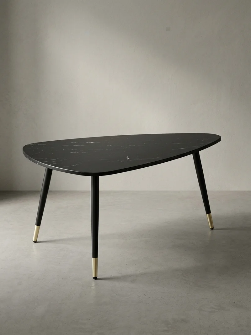 Couchtisch mit Marmor Optik, Dreibein, Metall-Gestell, Dreieckig