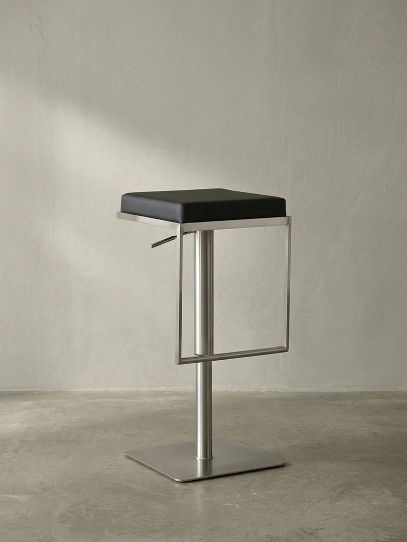 Barhocker – Schwarz, Kunstleder, Edelstahl, höhenverstellbar, drehbar, gepolstert, Modern