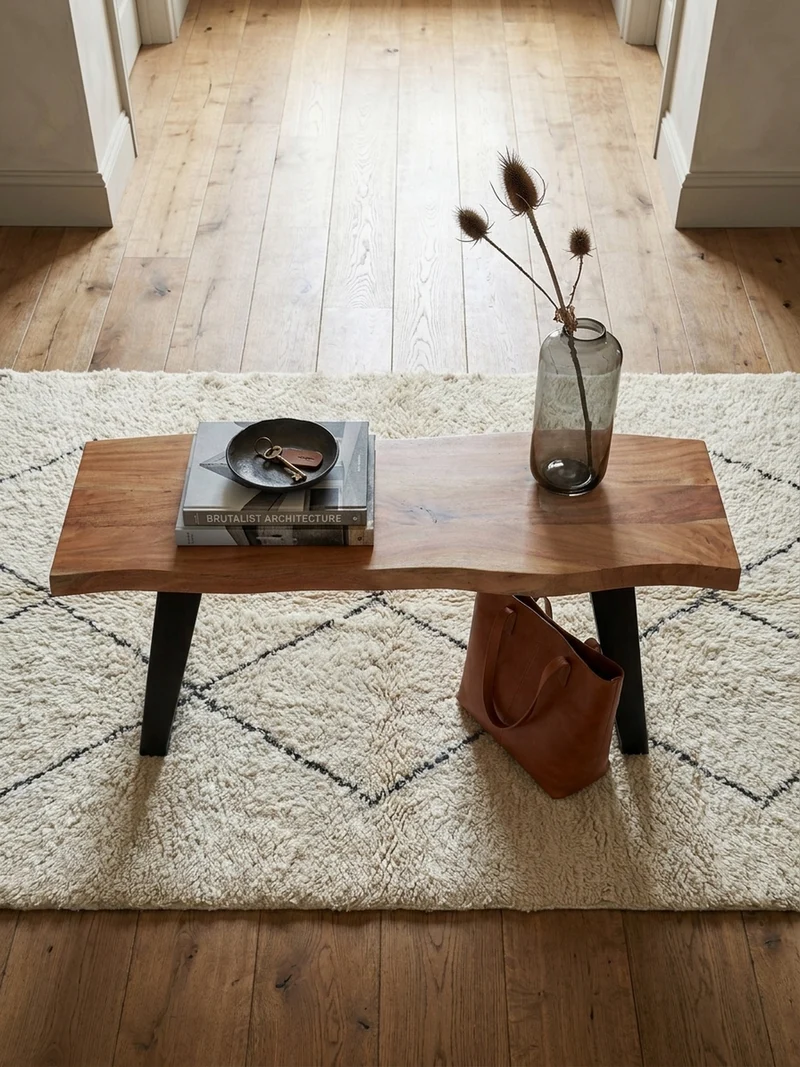 Sitzbank – Akazie Massivholz/Metall, 120x40x45,5 cm, mit Baumkante, U-Beine