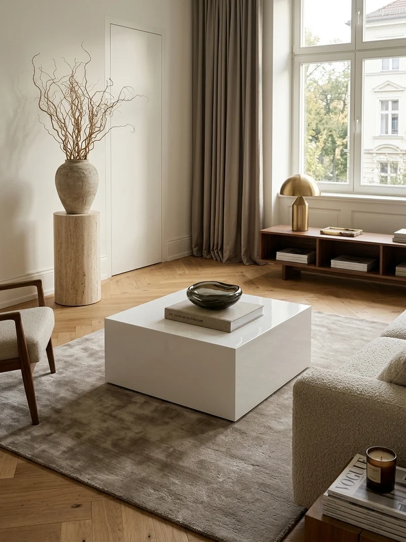Couchtisch Weiß Hochglanz Marmor-Optik 60x30x60cm Quadratisch