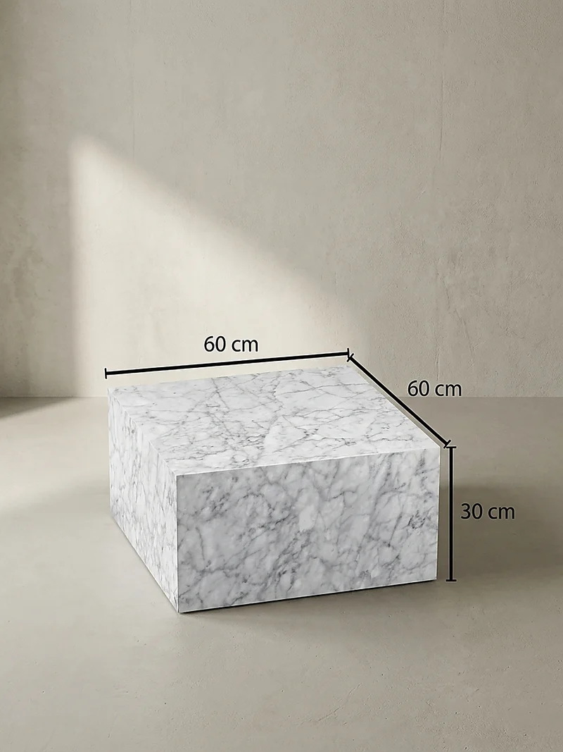 Couchtisch Weiß Hochglanz Marmor-Optik 60x30x60cm Quadratisch