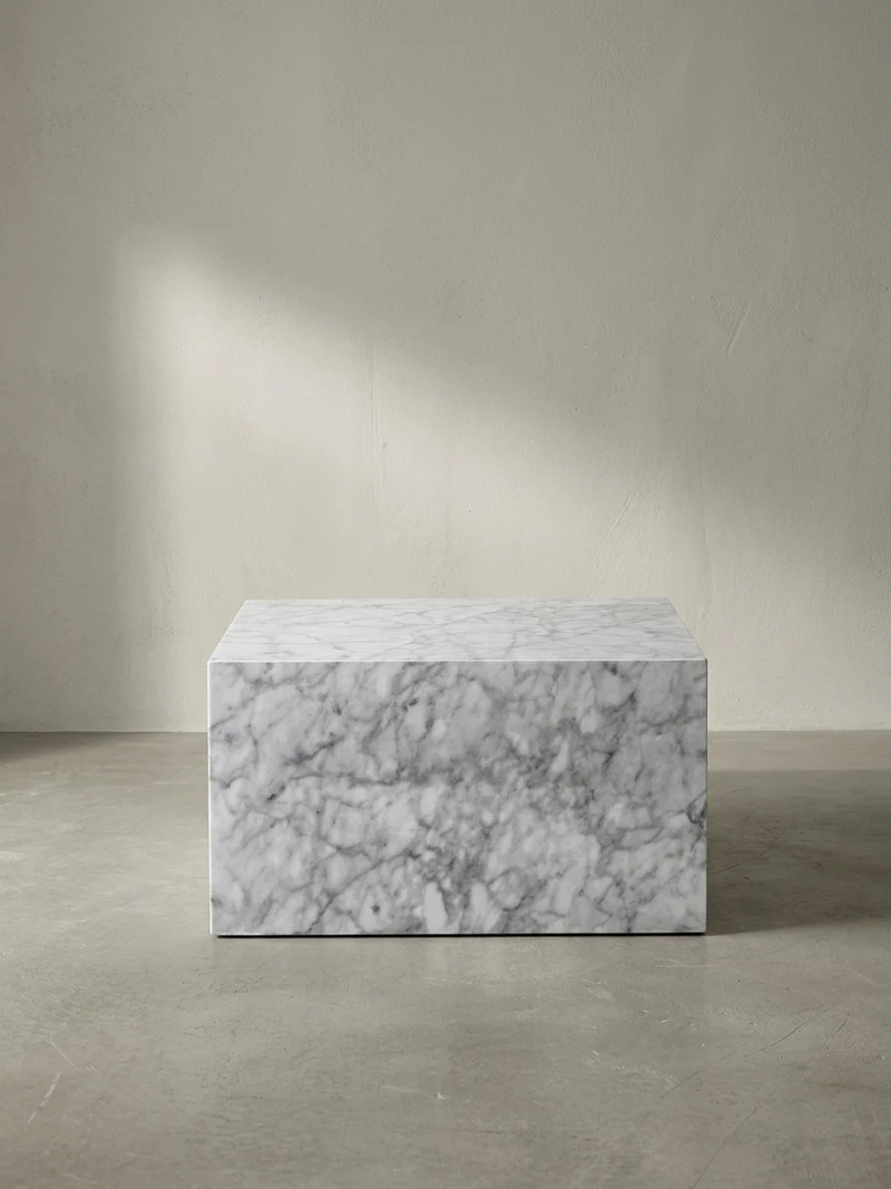 Couchtisch Weiß Hochglanz Marmor-Optik 60x30x60cm Quadratisch