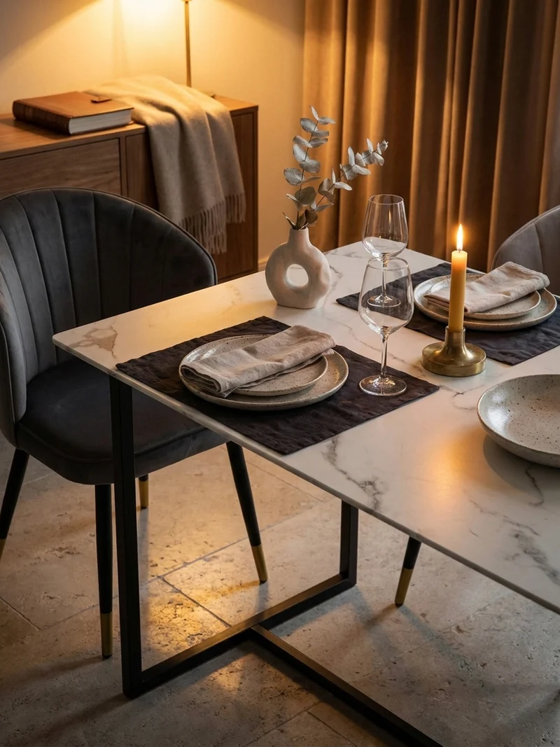 Esstisch Marmoroptik Metall Rechteckig Modern Klein