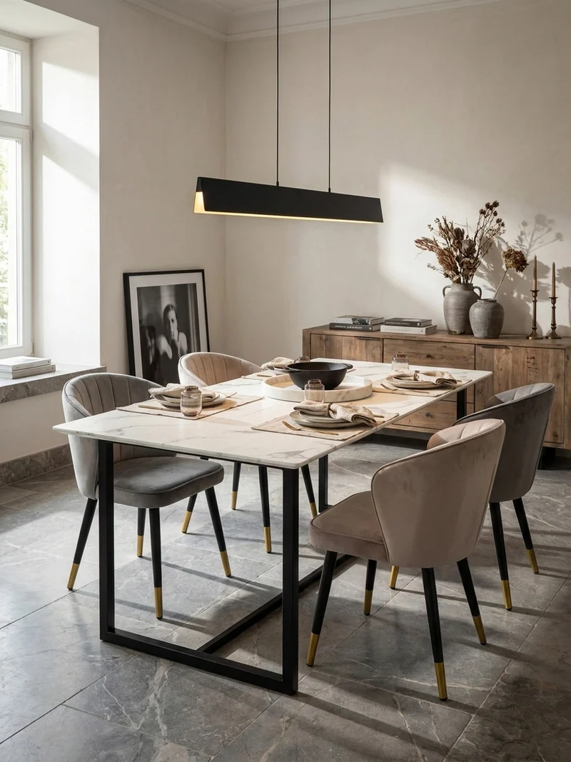 Esstisch Marmoroptik Metall Rechteckig Modern Klein
