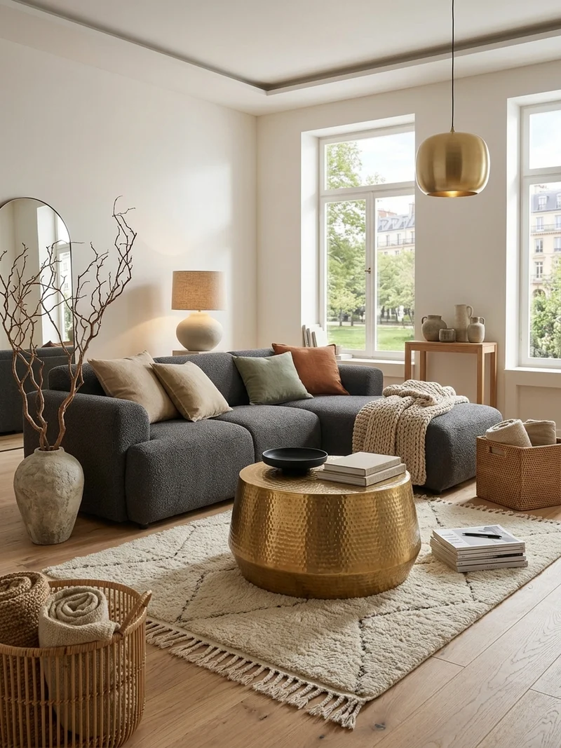 Couchtisch orientalisch Aluminium Hammerschlagstruktur mit praktischer Ablage