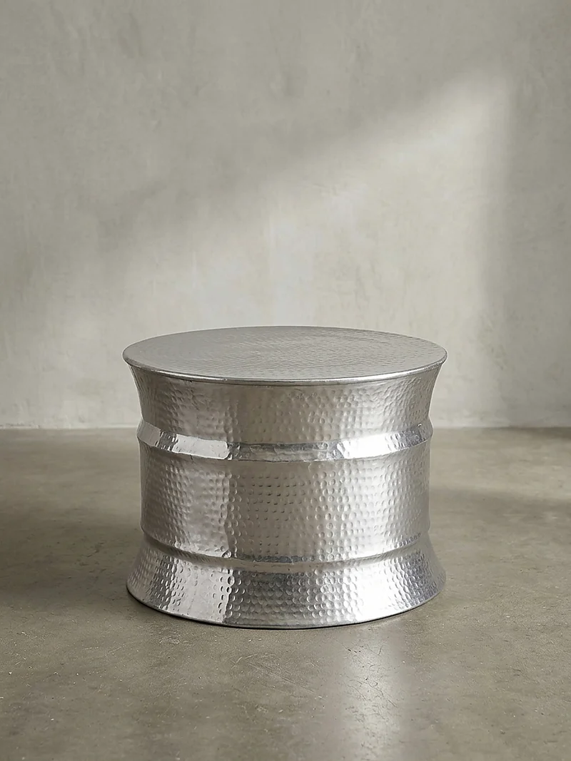 Couchtisch orientalisch rund Aluminium Hammerschlag-Look handgefertigt stabil langlebig