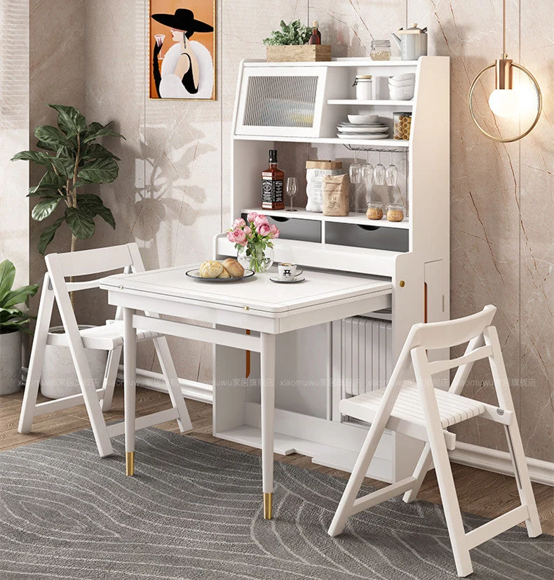 Platzsparender klappbarer und ausziehbarer Beistelltisch mit Stallschrank