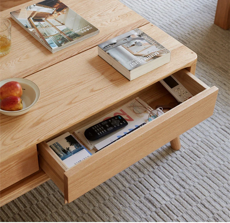 Massivholz-Lift-Top-Couchtisch mit Schubladen und versteckten Staufächern