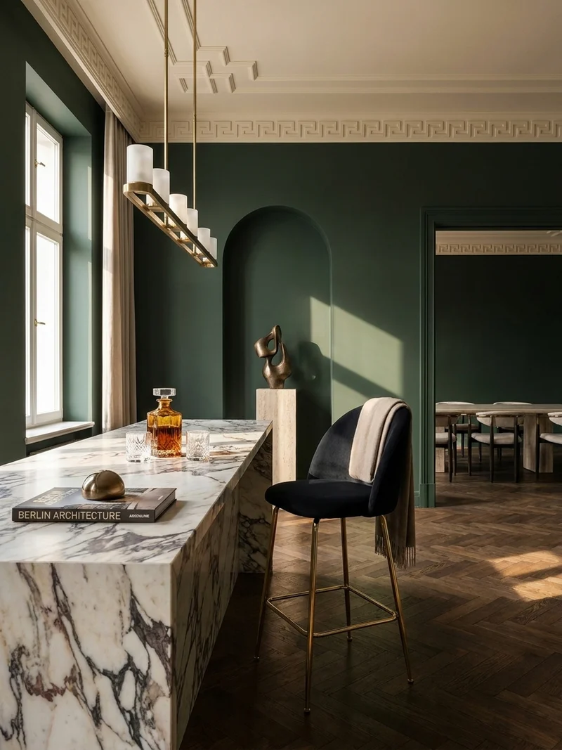 Barhocker 2er Set Samt Lehne Goldgestell Skandi-Stil Gepolstert