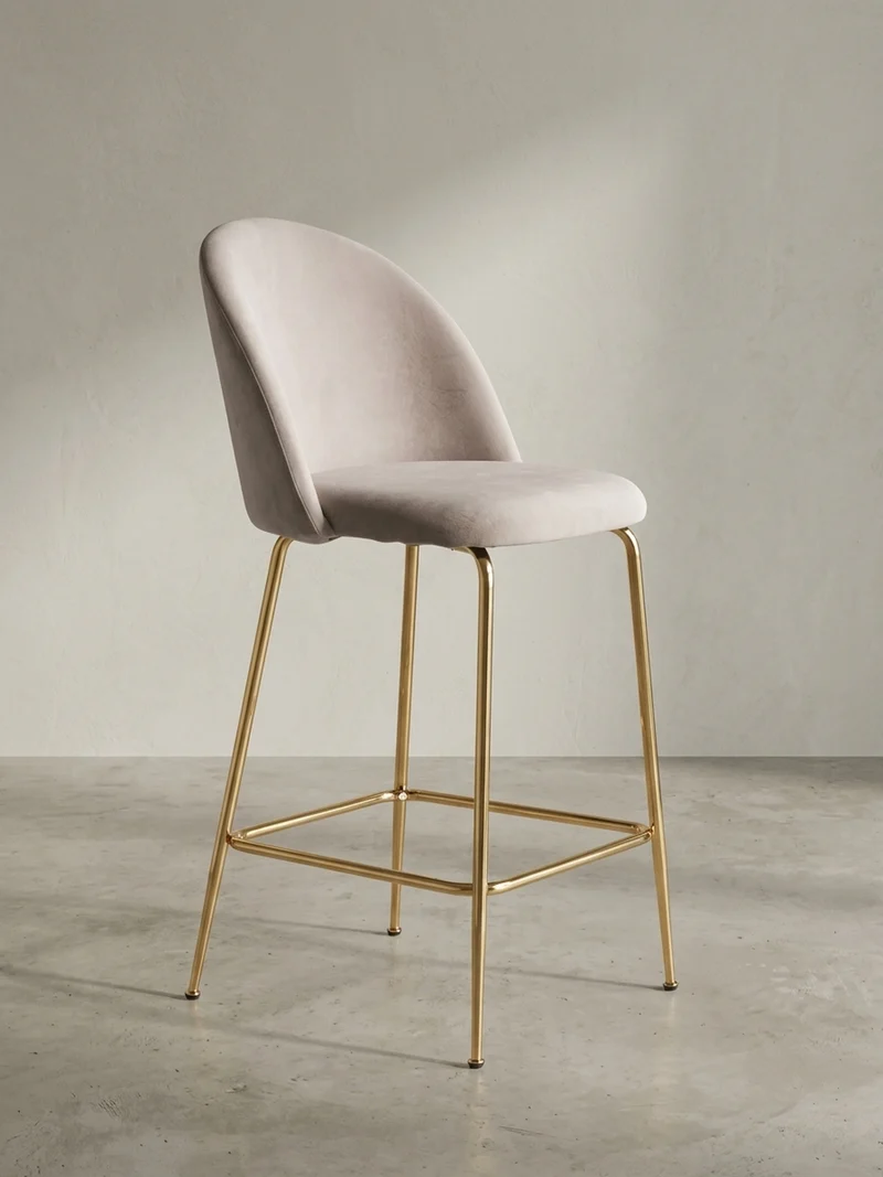 Barhocker 2er Set Samt Lehne Goldgestell Skandi-Stil Gepolstert