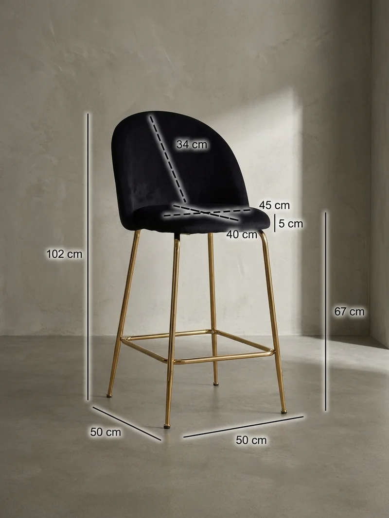 Barhocker 2er Set Samt Lehne Goldgestell Skandi-Stil Gepolstert