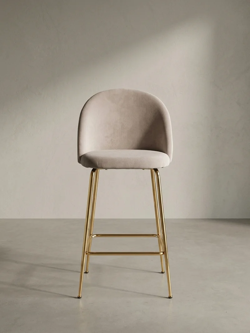 Barhocker 2er Set Samt Lehne Goldgestell Skandi-Stil Gepolstert