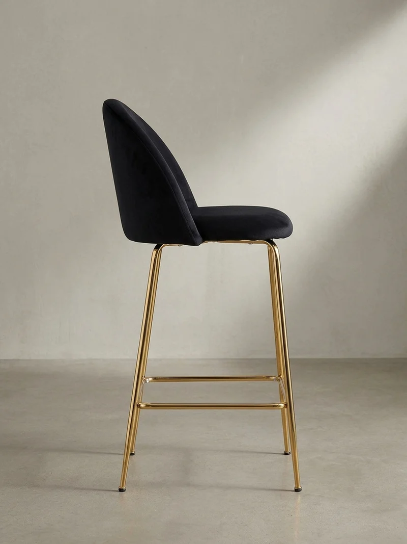 Barhocker 2er Set Samt Lehne Goldgestell Skandi-Stil Gepolstert