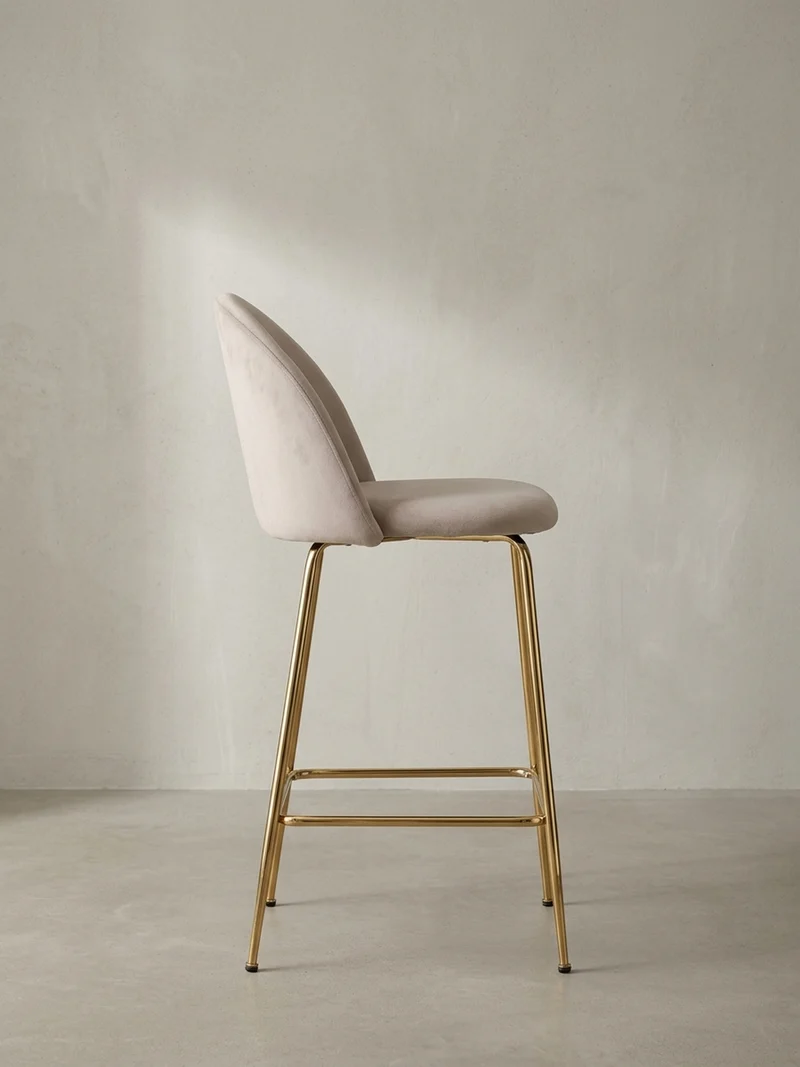 Barhocker 2er Set Samt Lehne Goldgestell Skandi-Stil Gepolstert