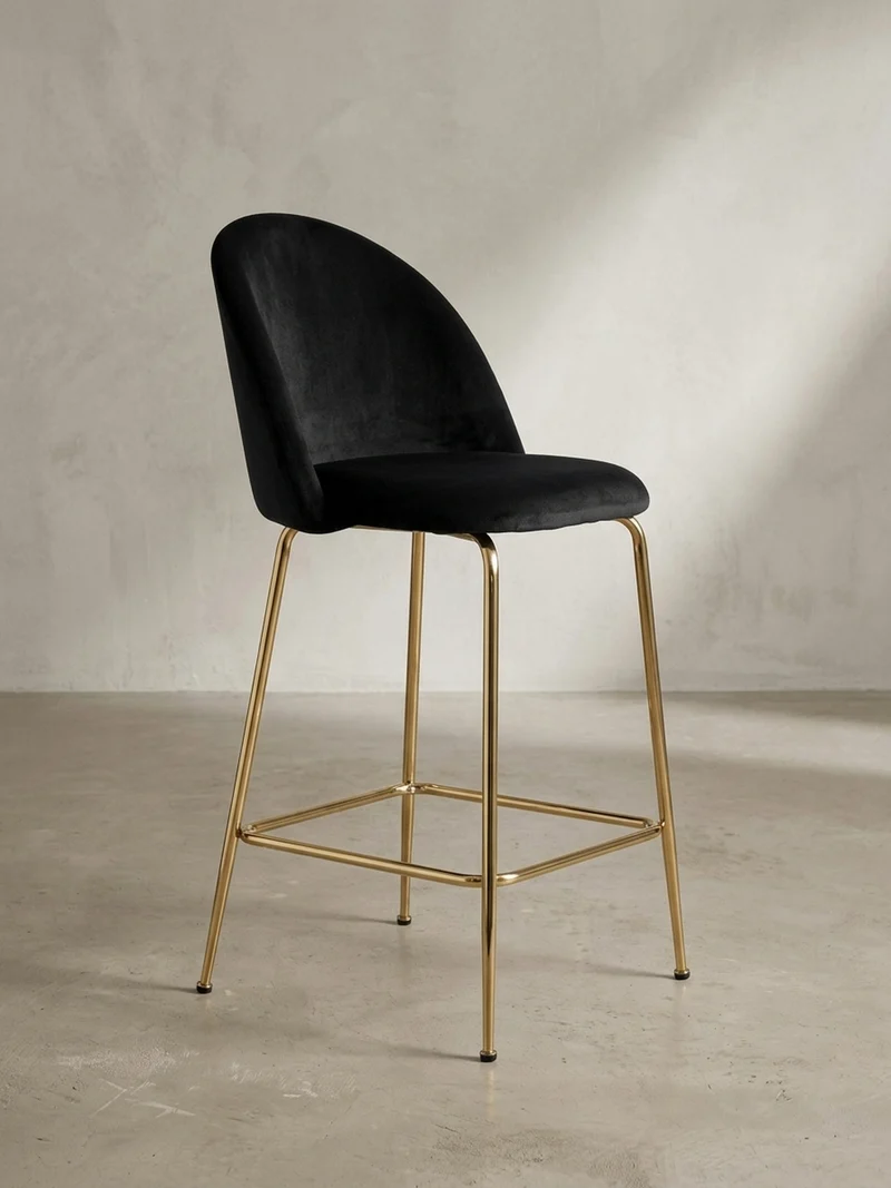 Barhocker 2er Set Samt Lehne Goldgestell Skandi-Stil Gepolstert