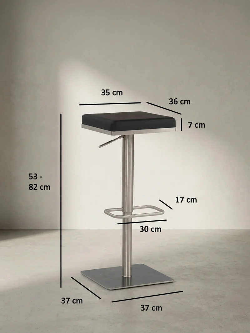 Barhocker – Schwarz, Kunstleder, Edelstahl, höhenverstellbar, drehbar, gepolstert, Modern