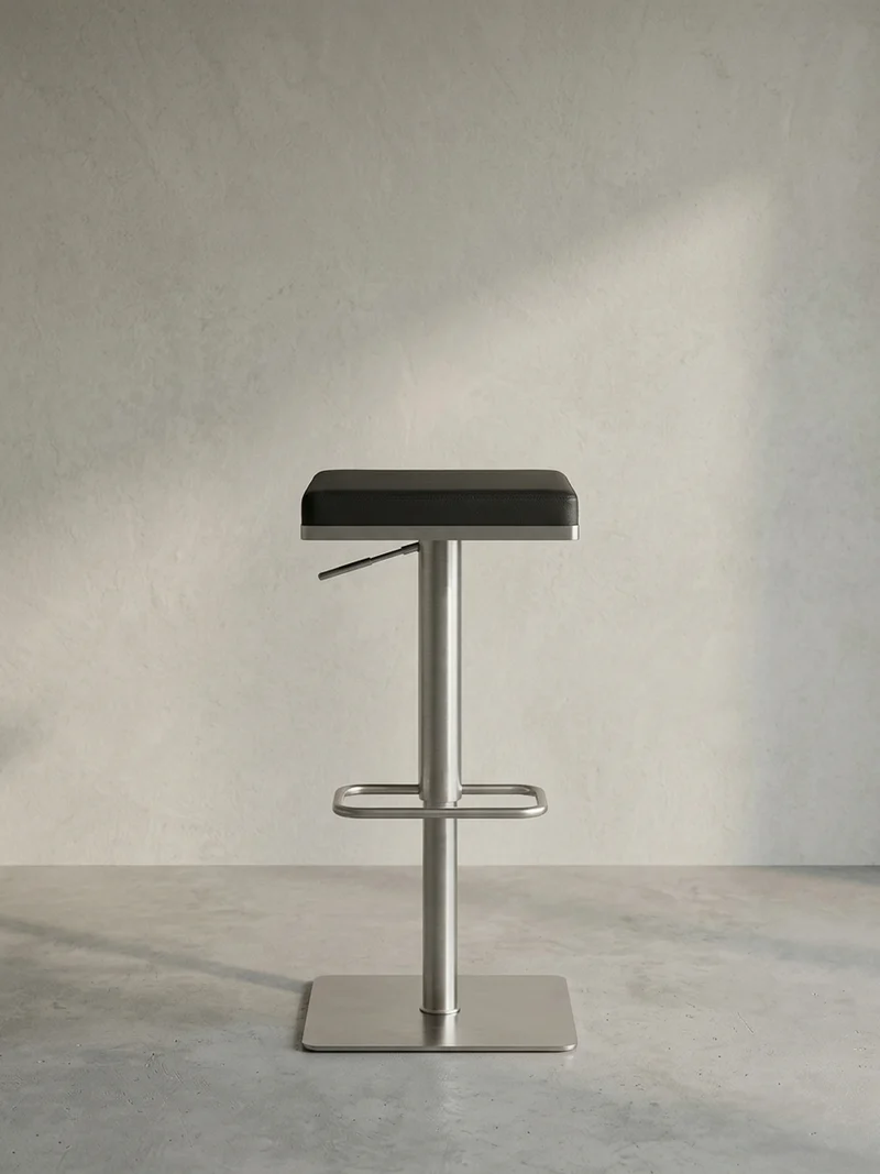 Barhocker – Schwarz, Kunstleder, Edelstahl, höhenverstellbar, drehbar, gepolstert, Modern