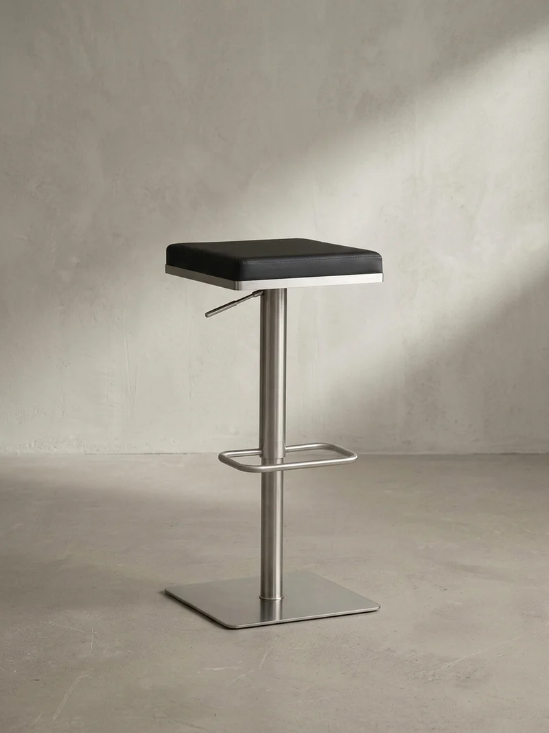 Barhocker – Schwarz, Kunstleder, Edelstahl, höhenverstellbar, drehbar, gepolstert, Modern