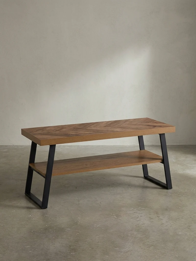 Schuhbank – 100x41x40 cm, Eiche-Dekor, Fischgrät, mit Ablage