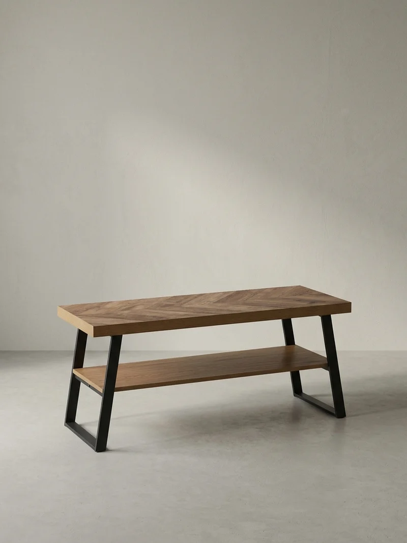 Schuhbank – 100x41x40 cm, Eiche-Dekor, Fischgrät, mit Ablage