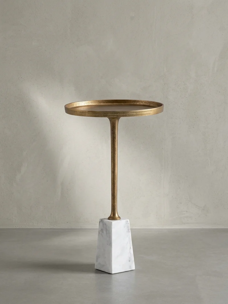 Beistelltisch – Rund Marmor Weiß Gold Metall 34x34x58 cm