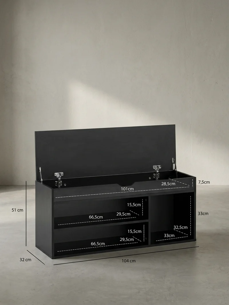 Schuhbank – Kunstleder/Holz, 104x51x32 cm, Schwarz, mit Stauraum