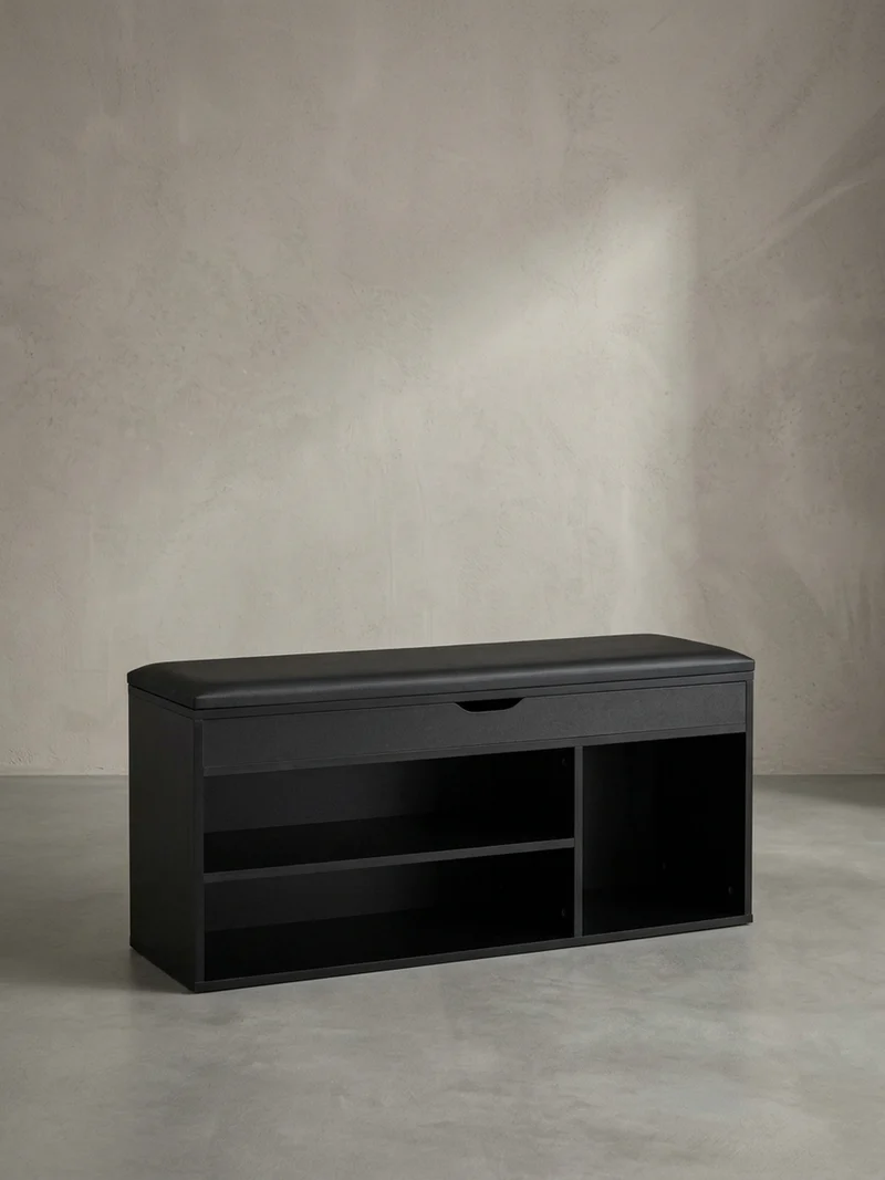 Schuhbank – Kunstleder/Holz, 104x51x32 cm, Schwarz, mit Stauraum