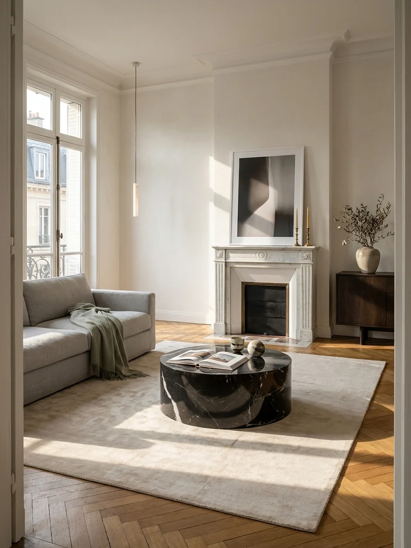 Couchtisch mit Hochglanz-Oberfläche, Marmor-Optik, Design rund