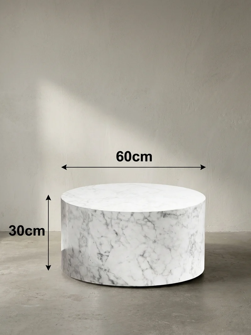Couchtisch mit Hochglanz-Oberfläche, Marmor-Optik, Design rund