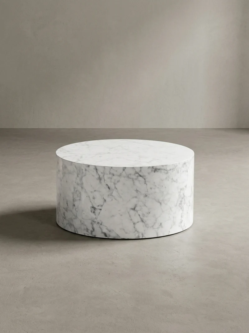 Couchtisch mit Hochglanz-Oberfläche, Marmor-Optik, Design rund