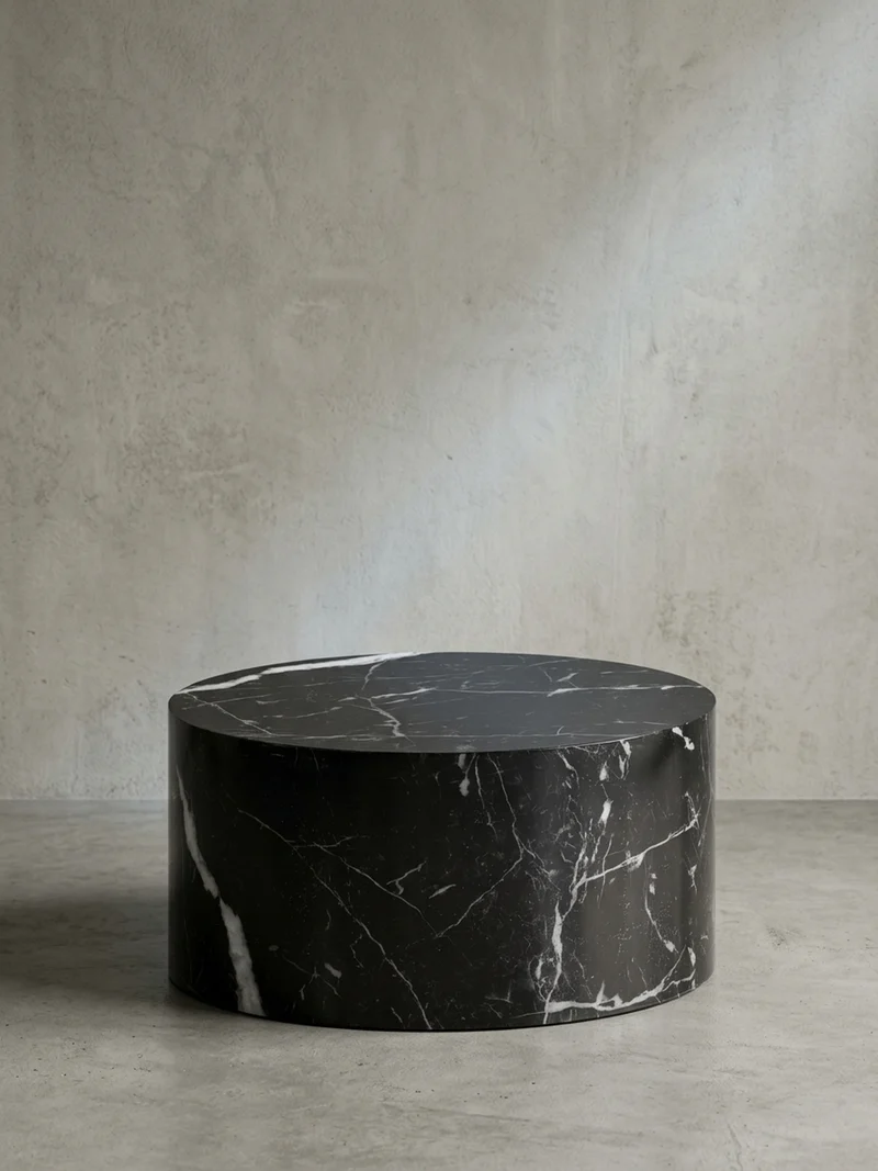 Couchtisch mit Hochglanz-Oberfläche, Marmor-Optik, Design rund
